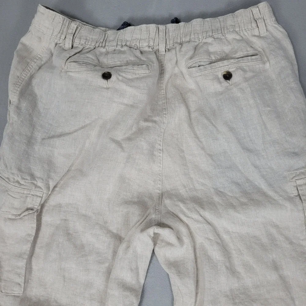 Caribbean Linen Cargo Pants Mens 38x36 Tan Beige Beach Casual Travel Comfort